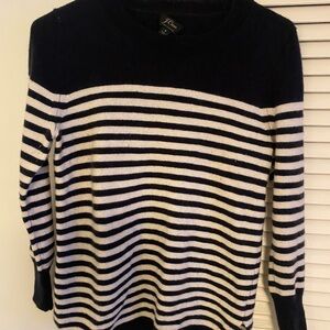 J. Crew Navy and White Striped Crew Neck Sweater 100% cashmere